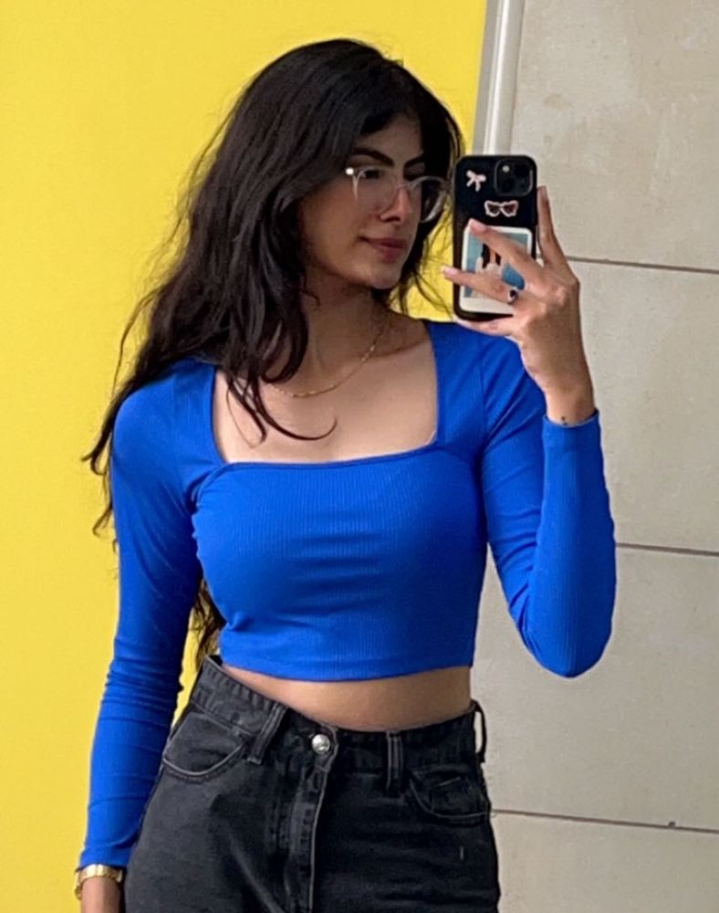 Blue Long Sleeve Crop Top