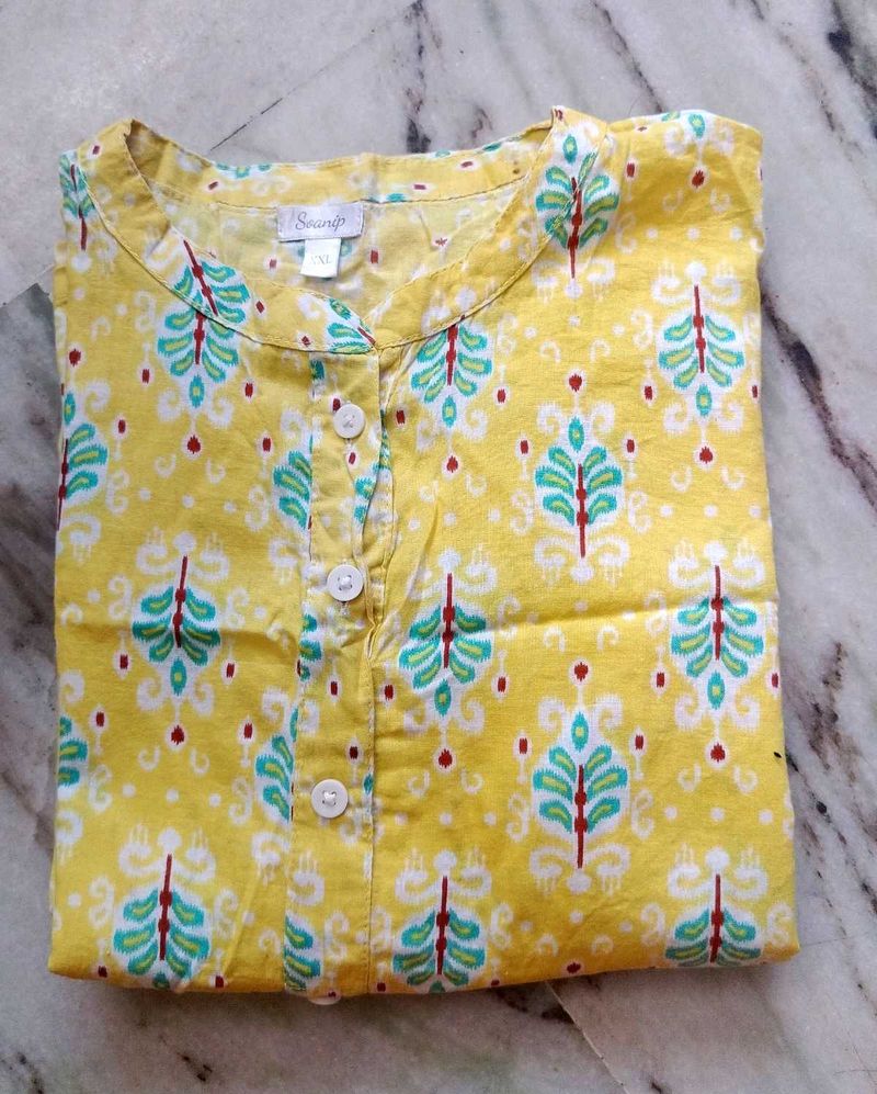 Yellow Printed Kurta