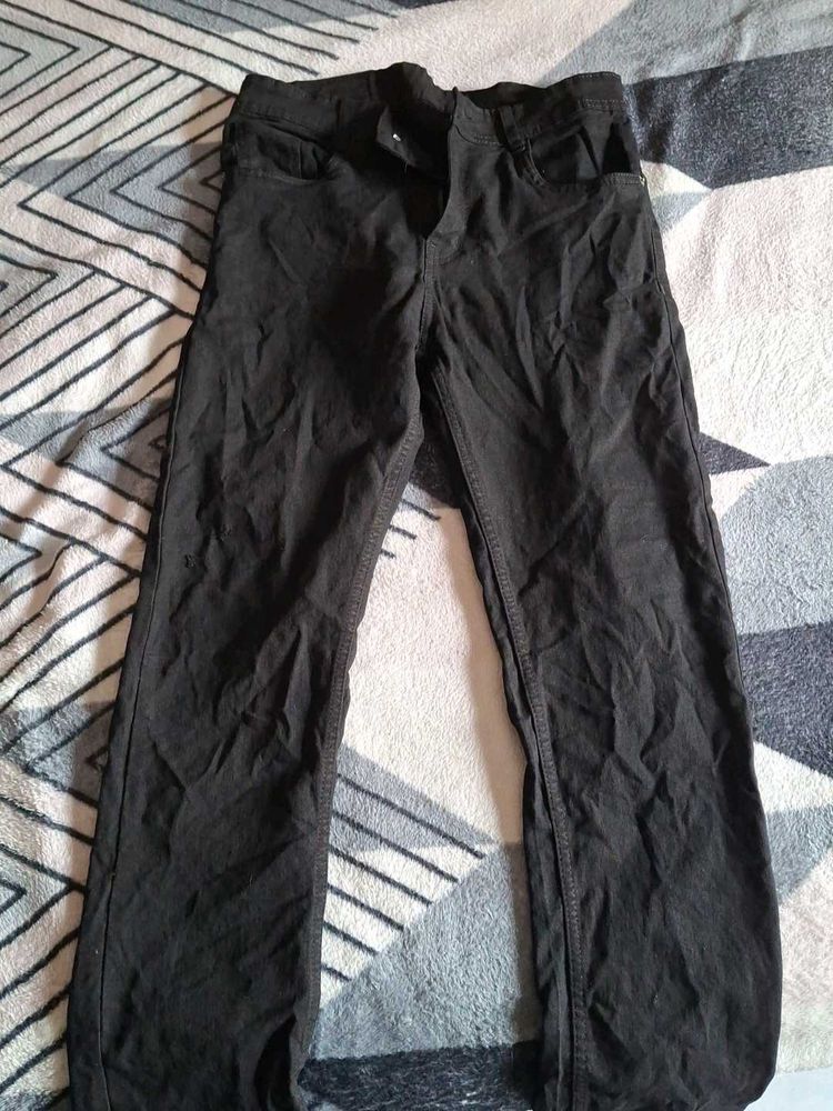 Solid Black Denim Pants