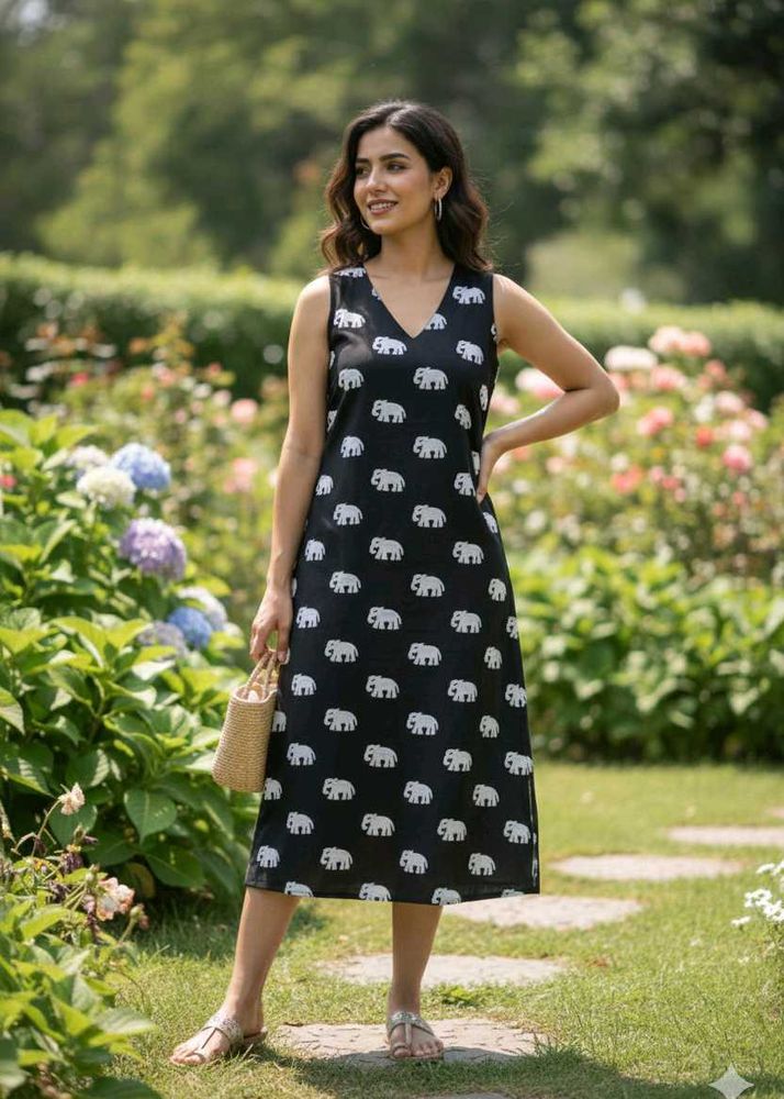Elephant Print Midi Dress