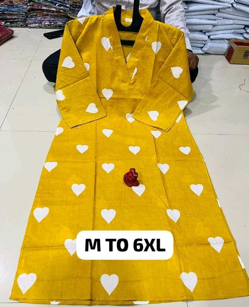 5XL Yellow Heart Print Kurti