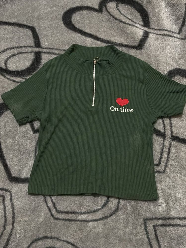 Cute Green Ribbed Crop Top