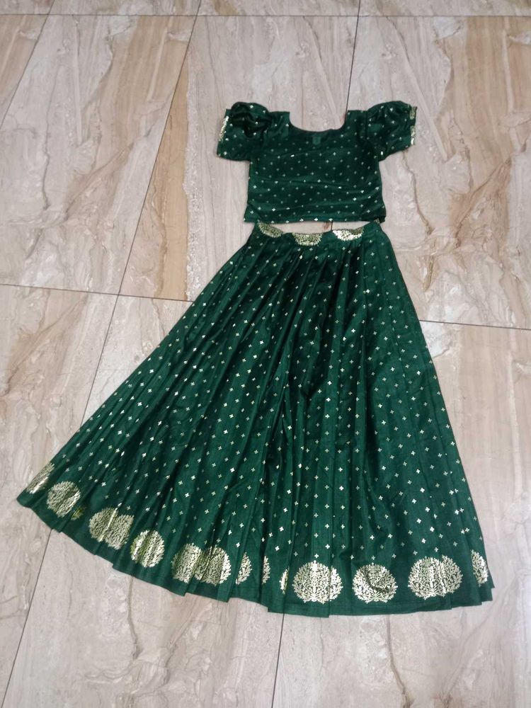 New Green Pattupavada With Golden Print