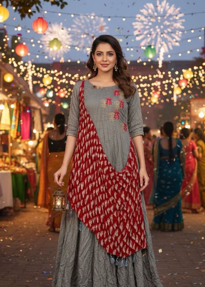 Gray &amp; Red Asymmetrical Dress