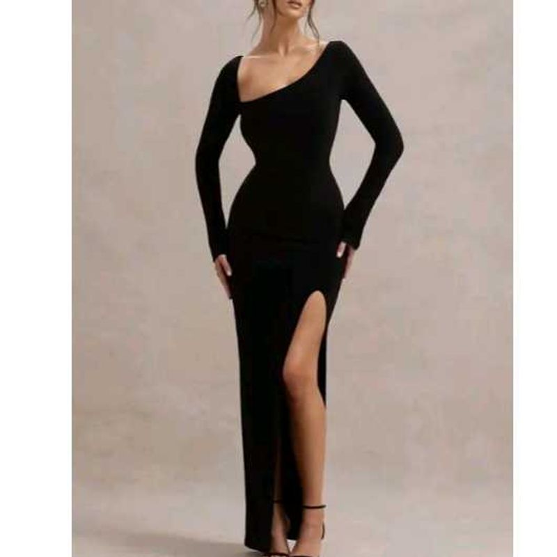 Elegant Black Slit Maxi Dress