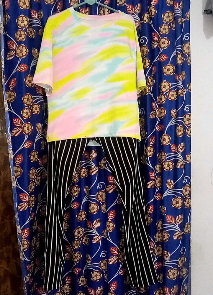Tie Dye Top &amp; Striped Pants Set
