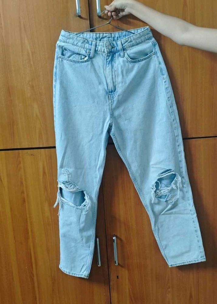 Ripped Light Wash Mom Jeans