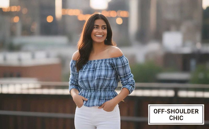 Blue Plaid Off-Shoulder Top