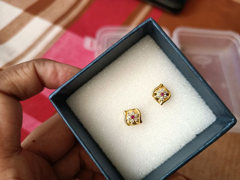 925 Pure Silver Earrings With Gold Plated