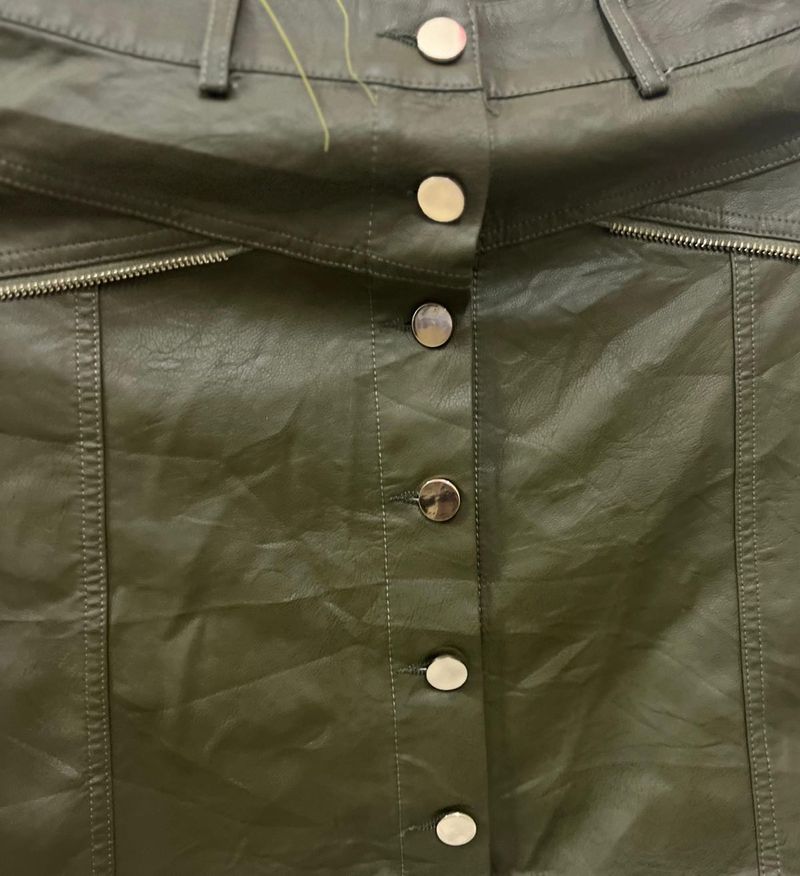 Olive Green Faux Leather Mini Skirt