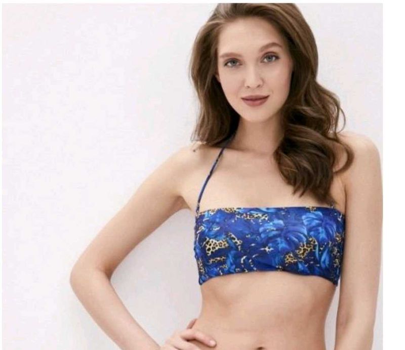 Floral Bikini Top - Blue &amp; Leopard Print
