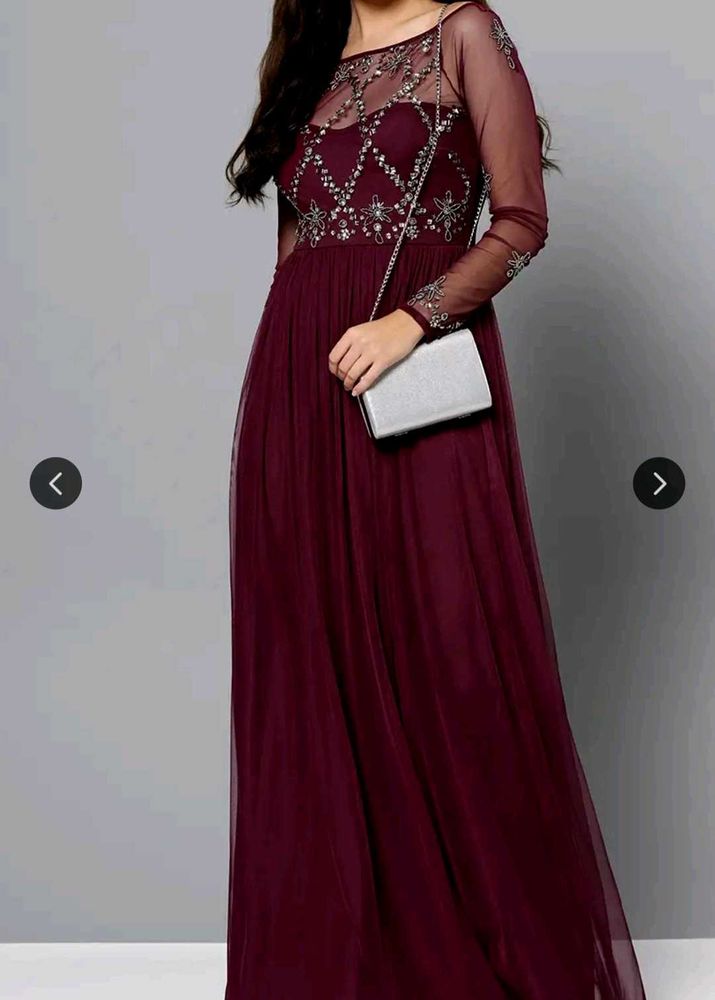 Elegant Maroon Embellished Dress