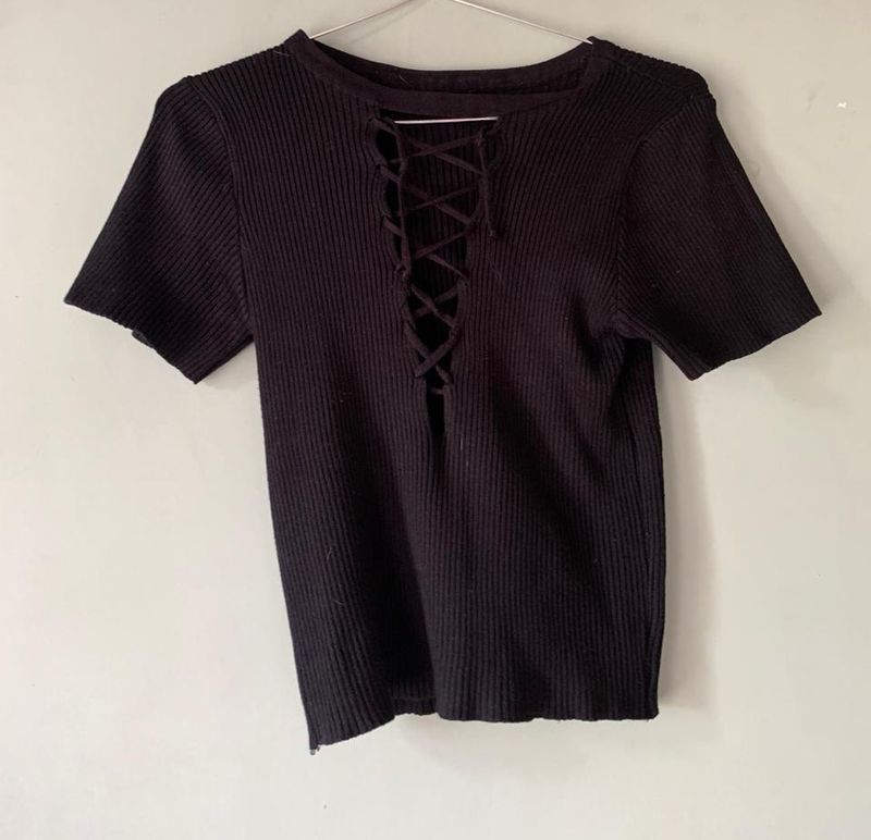 Ribbed Tie Up Top