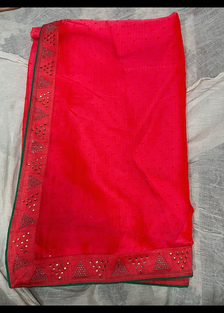 Red Orangish Saree Without Blouse