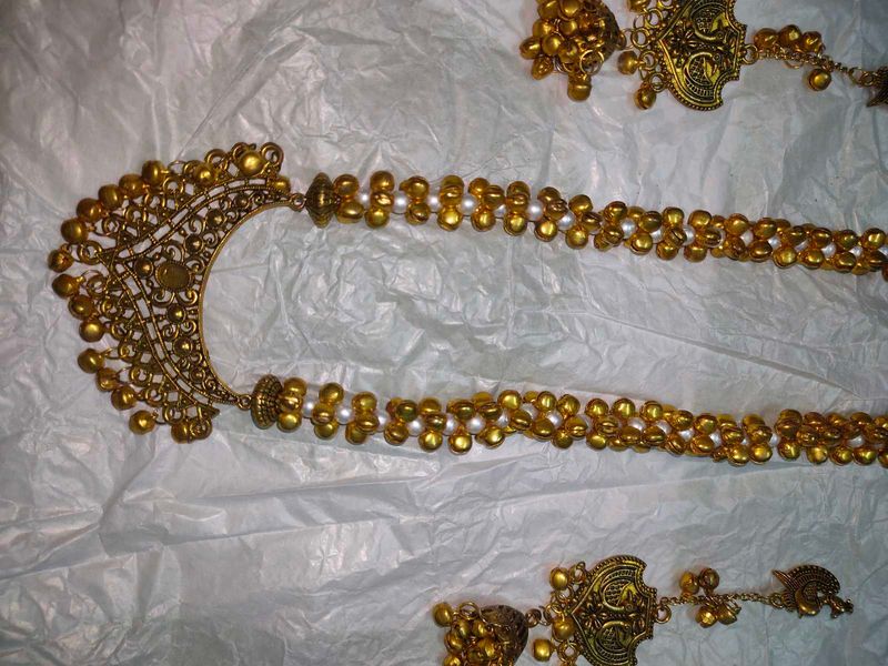 Gold Oxidised Necklace Set