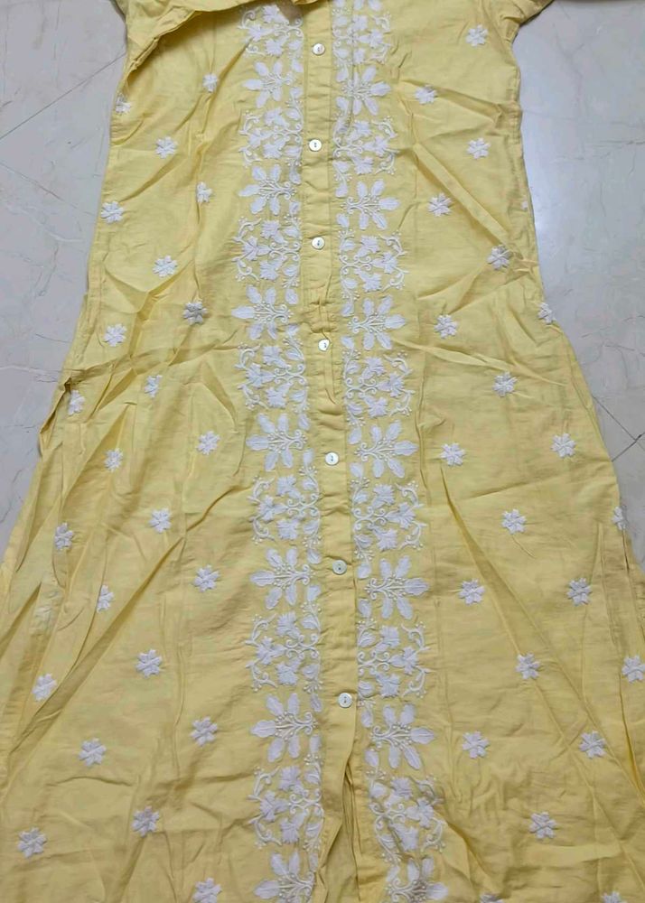 Yellow Embroidered Shirt style kurti