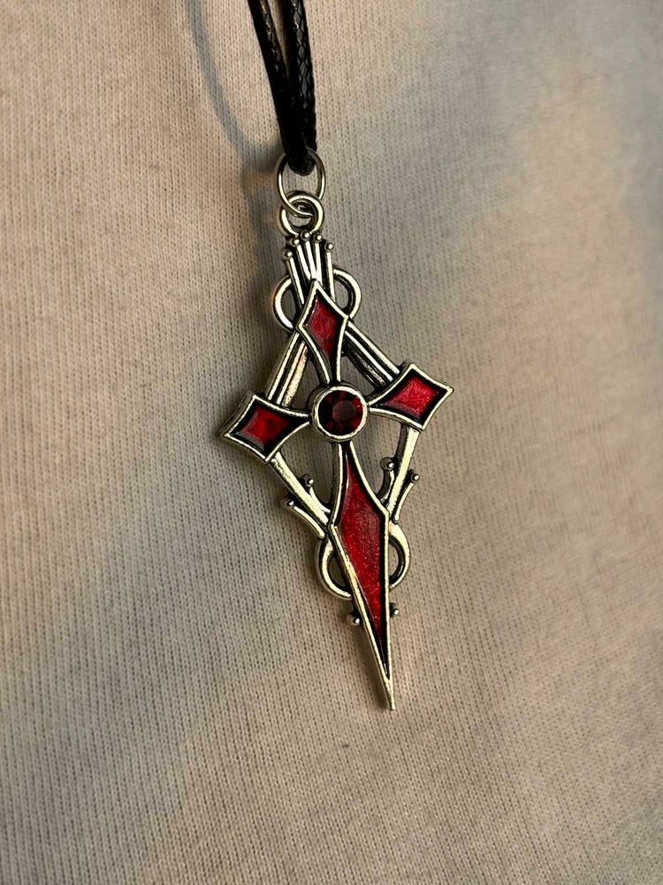 Gothic Grunge Red Cross Necklace♦️