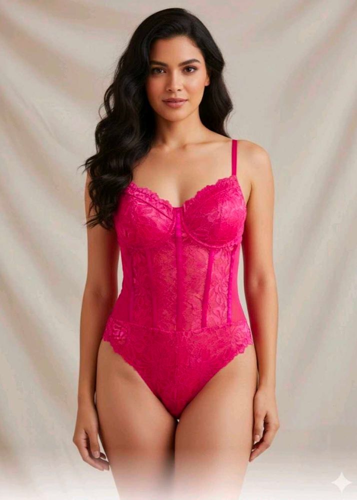 Shein : Hot Pink Lace Bodysuit