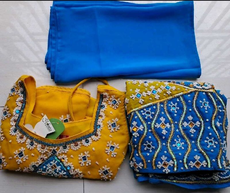Yellow Blue Combination Lehnga choli (9 -10 years)