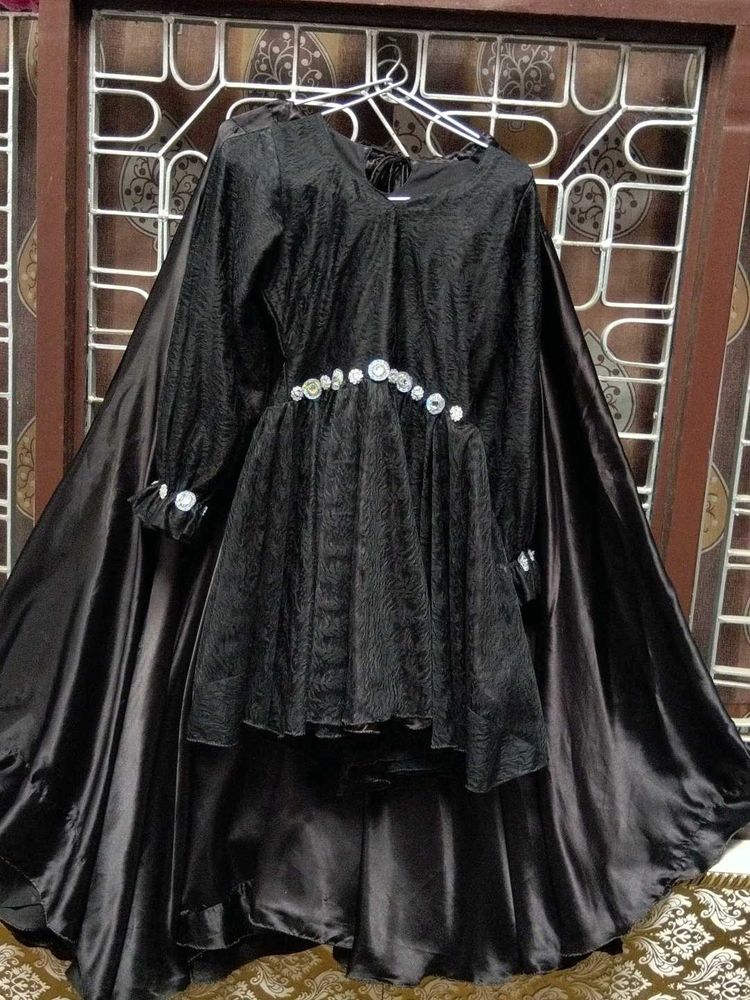 Black Embellished Dress with Cape