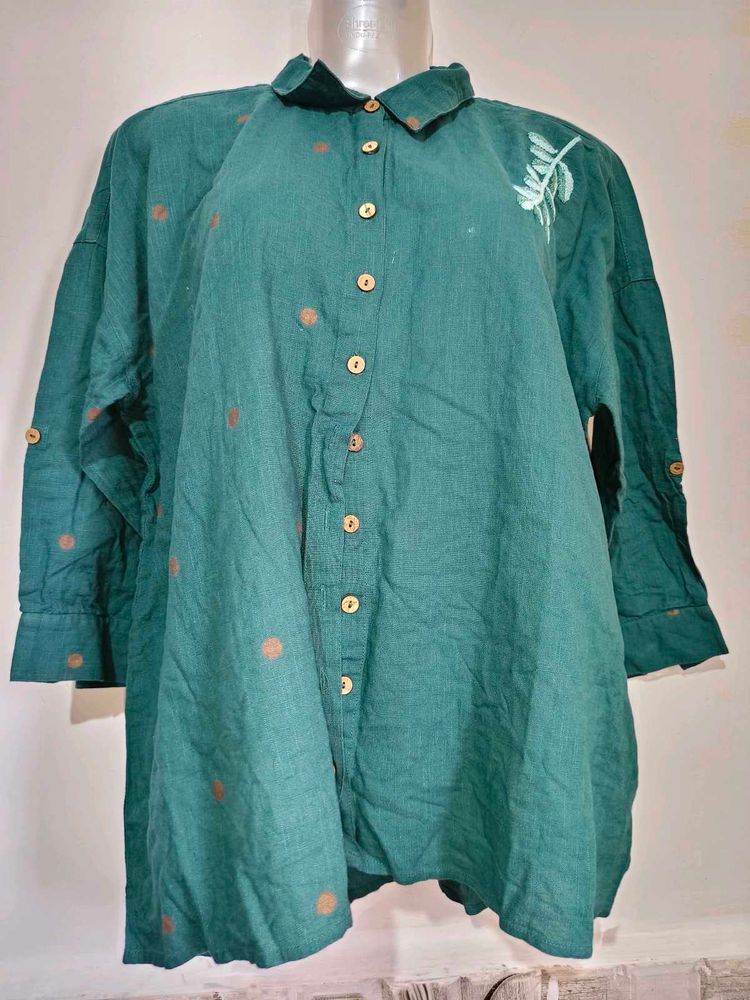 🎄Buy 1, Get 1 Free🎁XL/XXL Green Button-Down Top