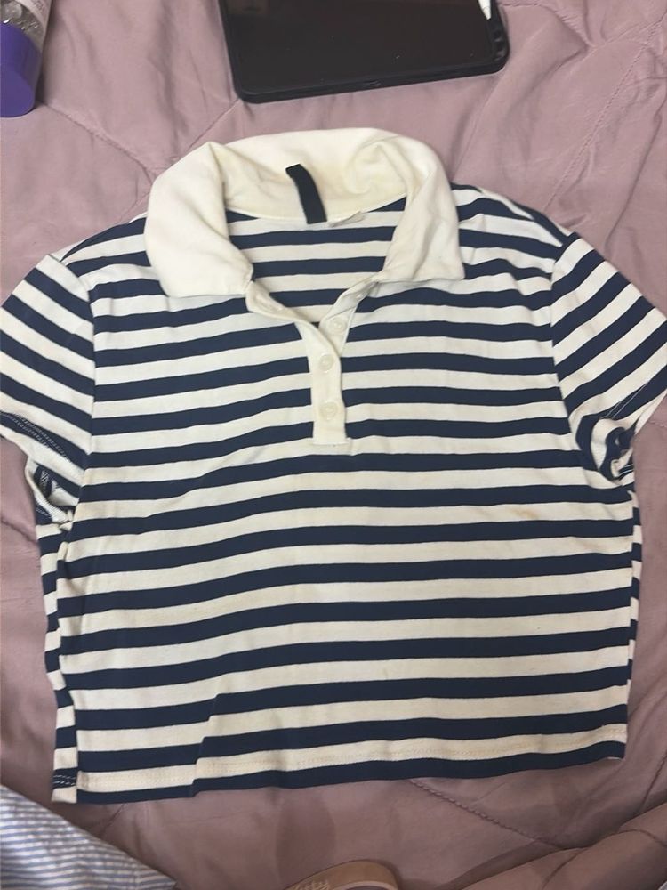 Striped Polo Crop Top with jhumka combo!