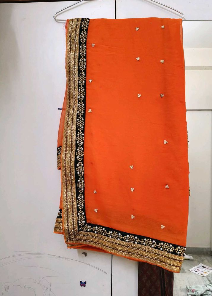Beautiful Orange Super Soft Chiffon Saree