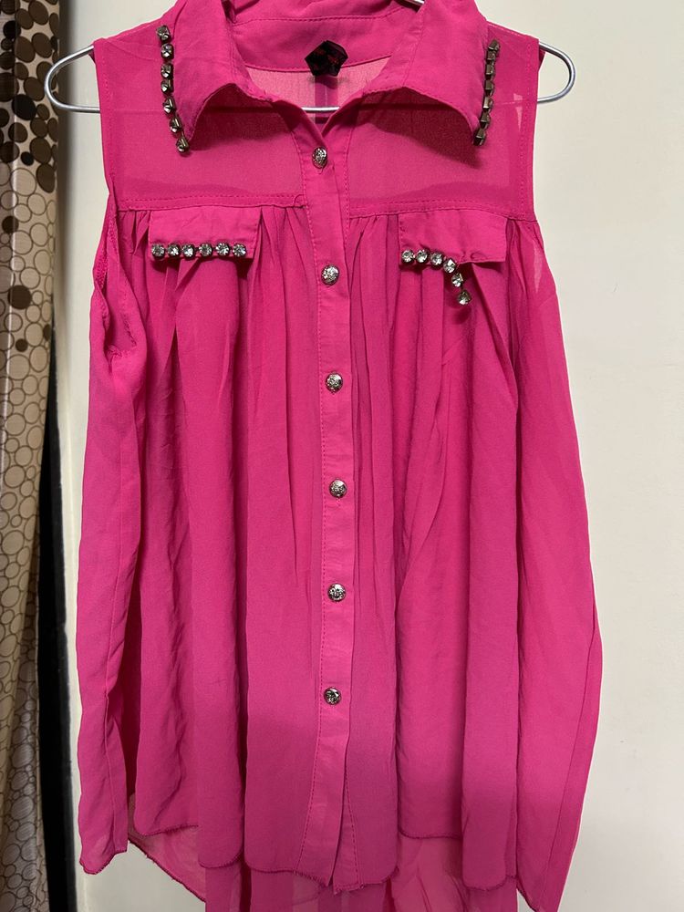 Pink Sleeveless Top with Embellishments