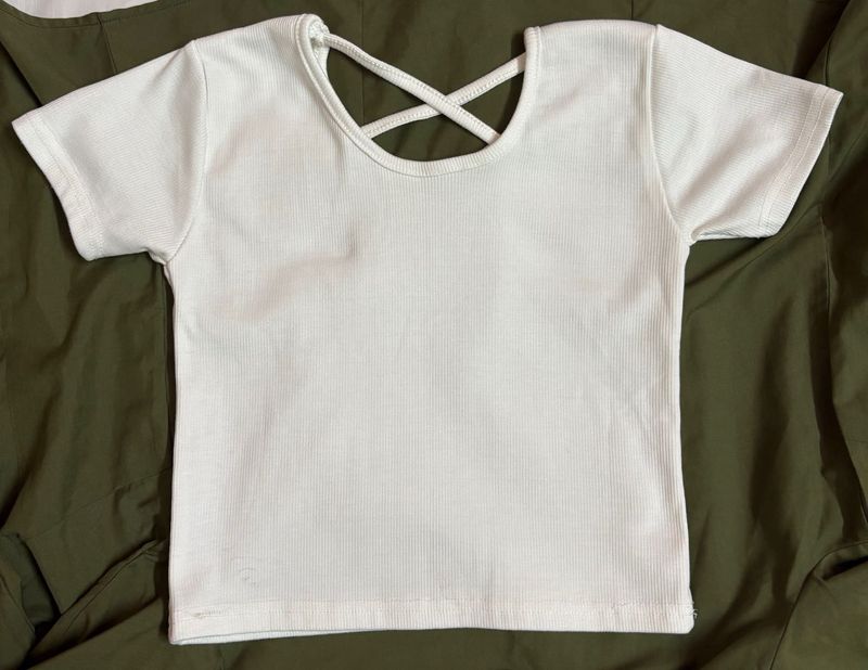 White Crisscross Back Top