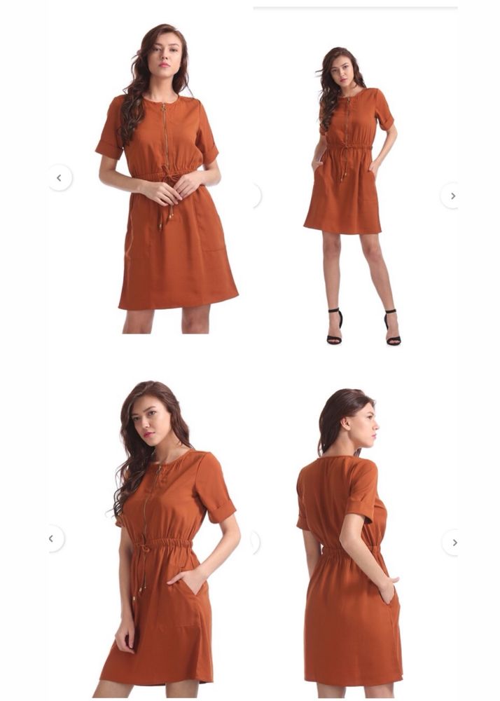 Casual Orange Dress with Drawstring Waist