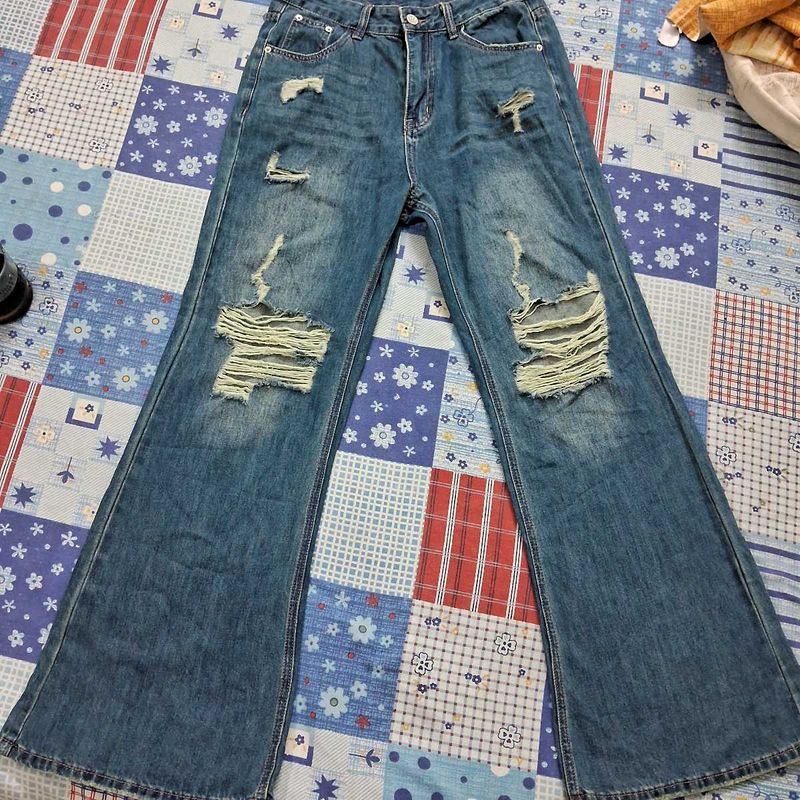 Blue Denim Distressed Jeans Bootcut