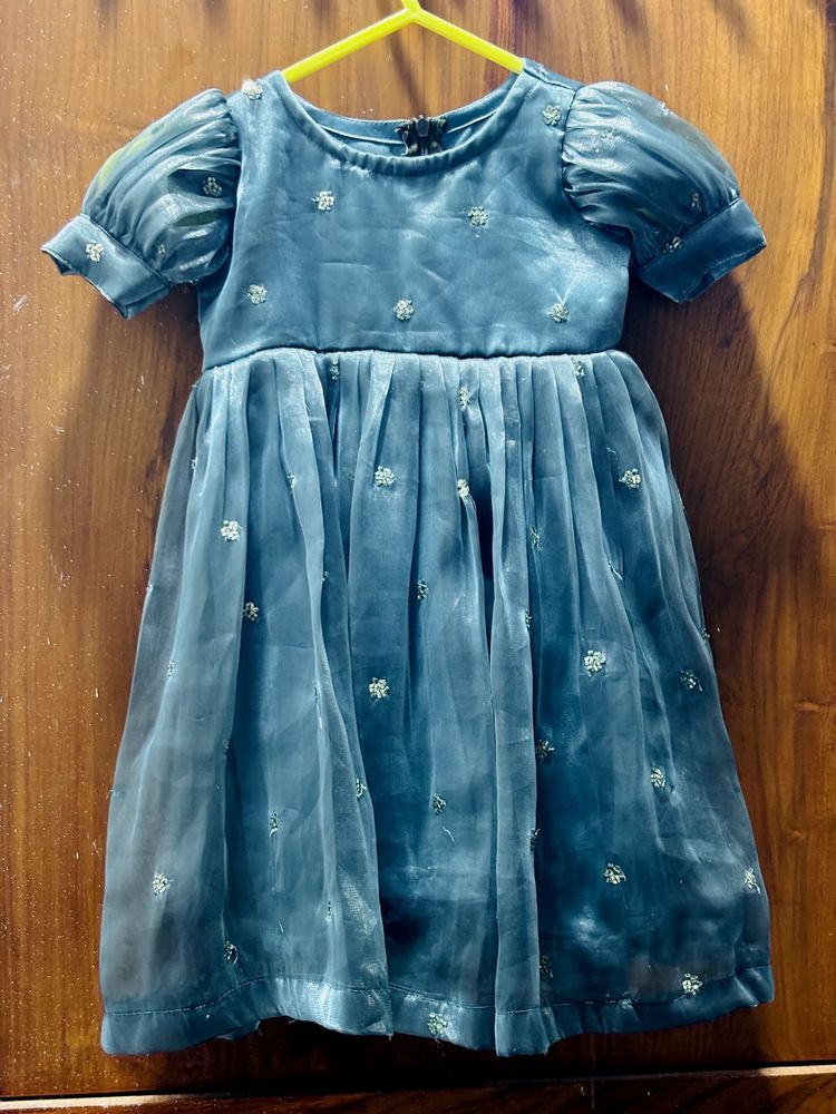 Satin Material Puff Sleeve Frock