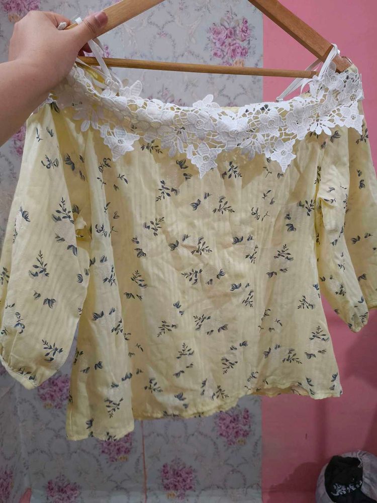 Yellow And White Off shoulder  Summer Top