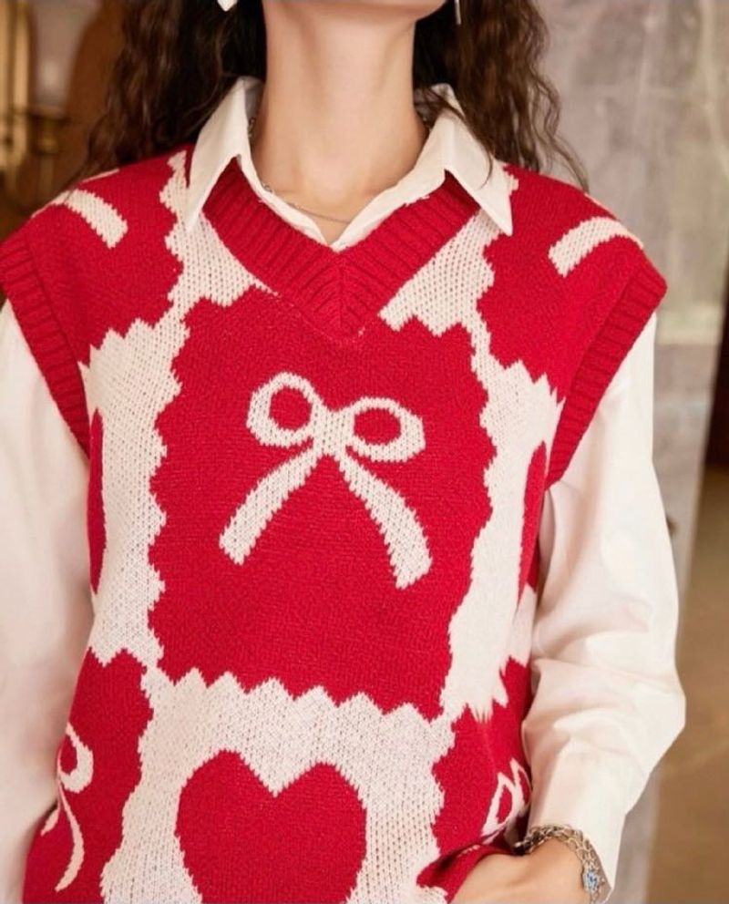 Urbanic Festive Christmas Red &amp; White Knit Vest