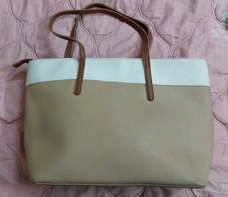 Beige And white Bag