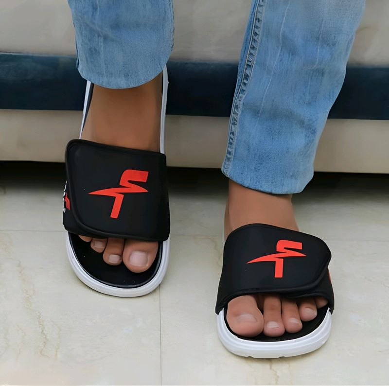 Black Solid Slider For Men