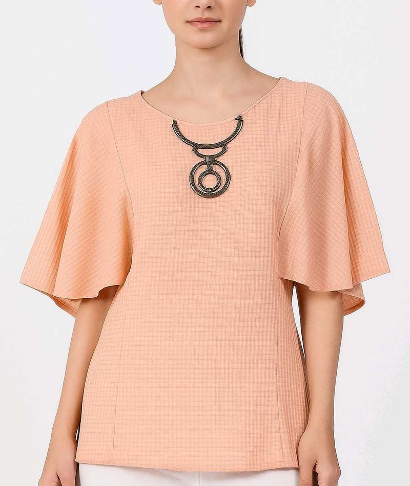 Peach Flared Sleeve Stylish Western Top