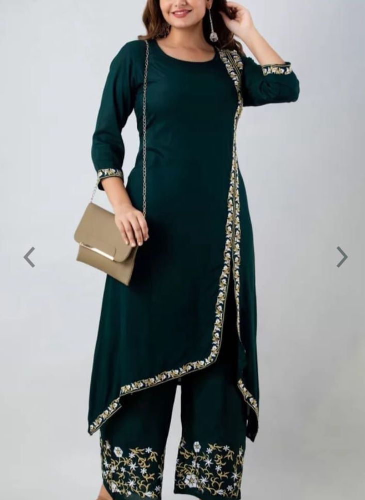 Emerald Green Embroidered Kurti Set