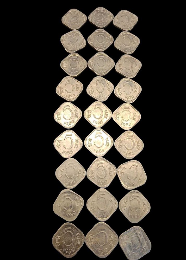 5 Paise 27 Pcs Aluminium UNC Coins Set (1967-1994)