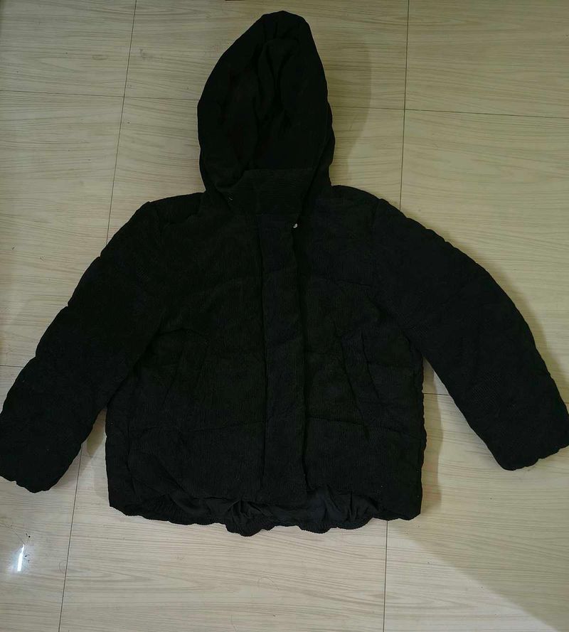 Padded Black Jacket with Hood