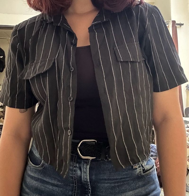 StreetStyleStore Black Cropped Shirt