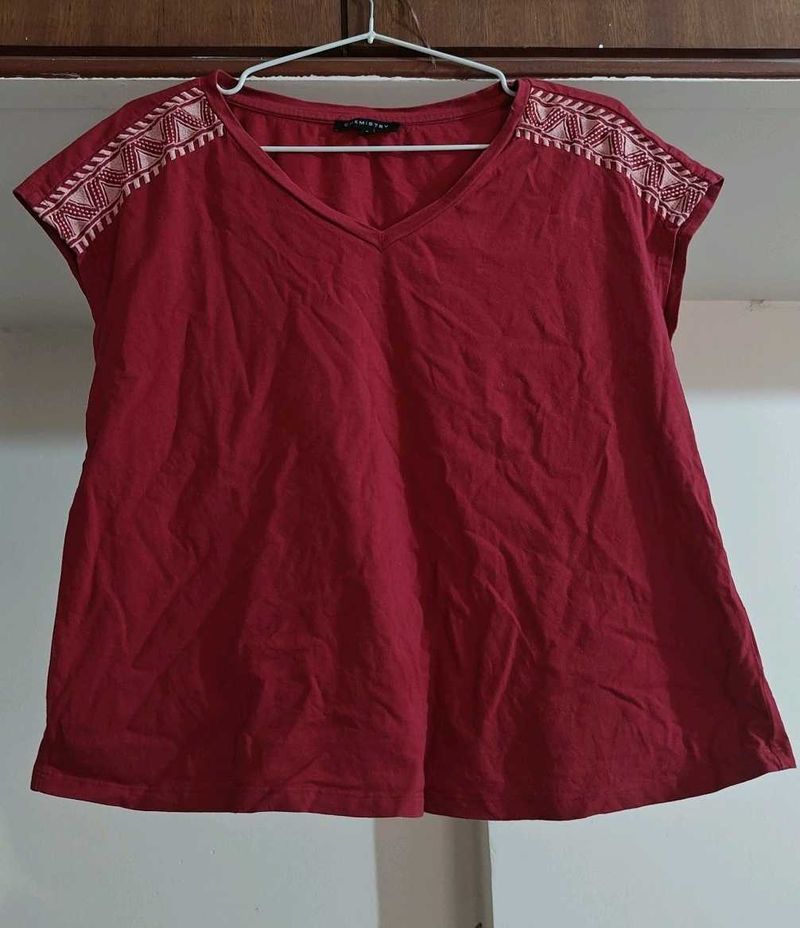 Red Embroidered Top