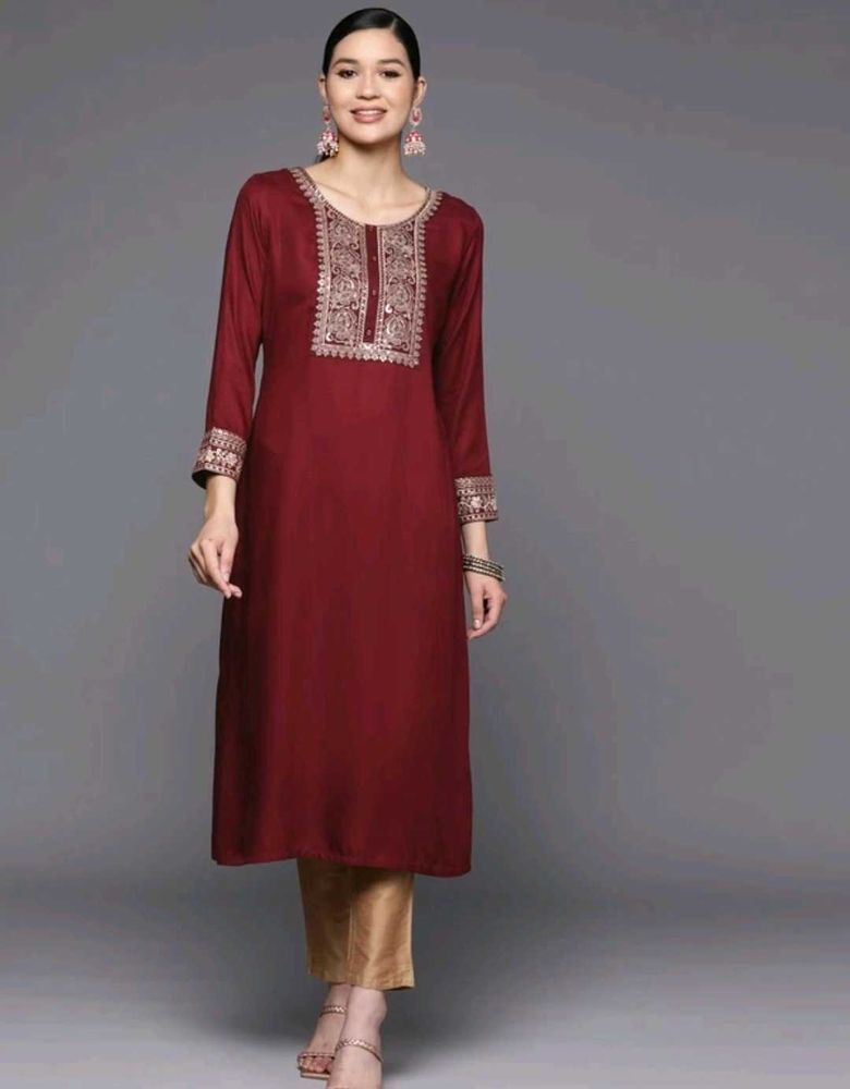 Libas women maroon straight kurti 🌻