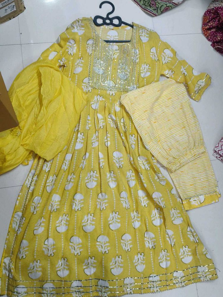 Yellow Printed Kurta Set