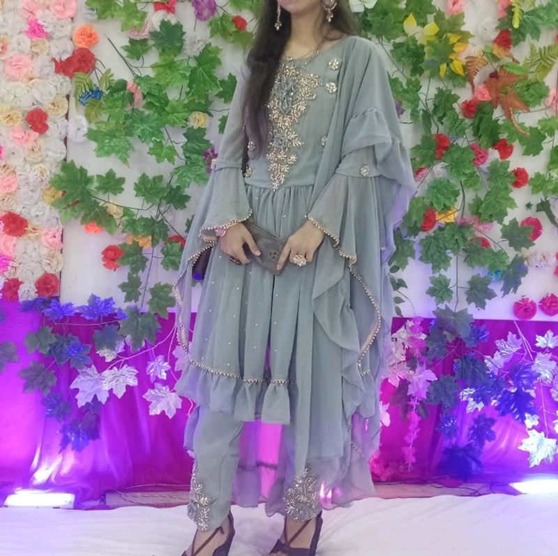 Grey Embroidered 2-Piece Suit