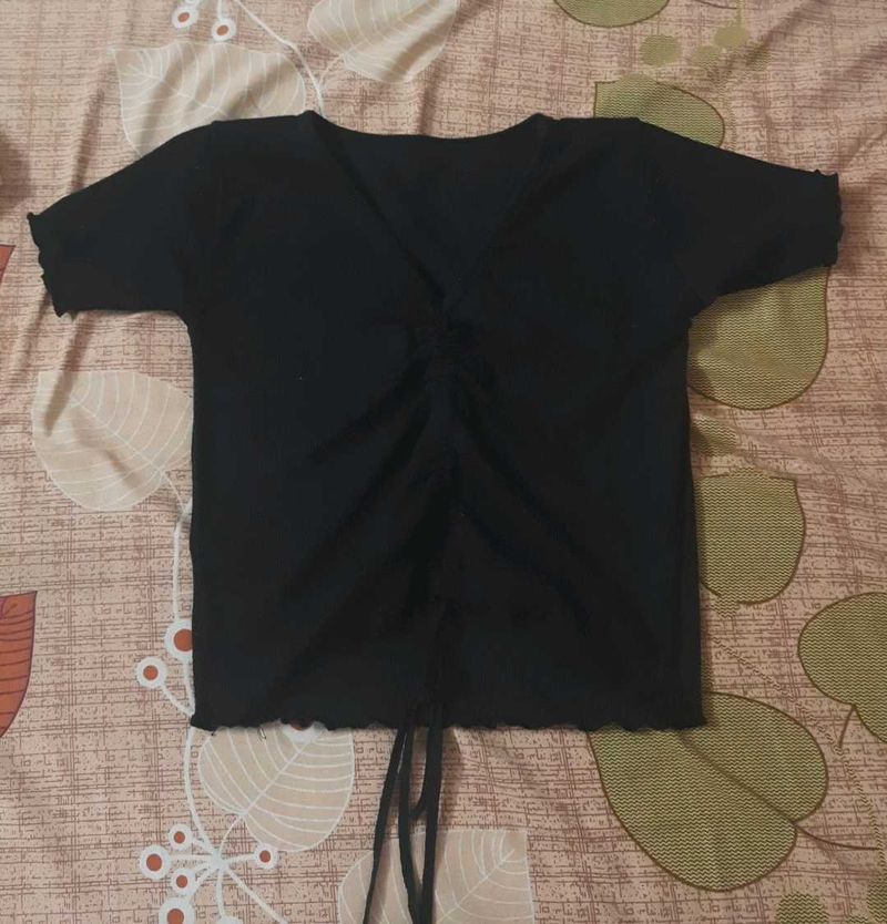 Black V-Neck Crop Top