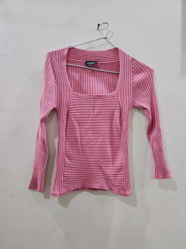 Super Cute Pink Deep Scoop Neck Top