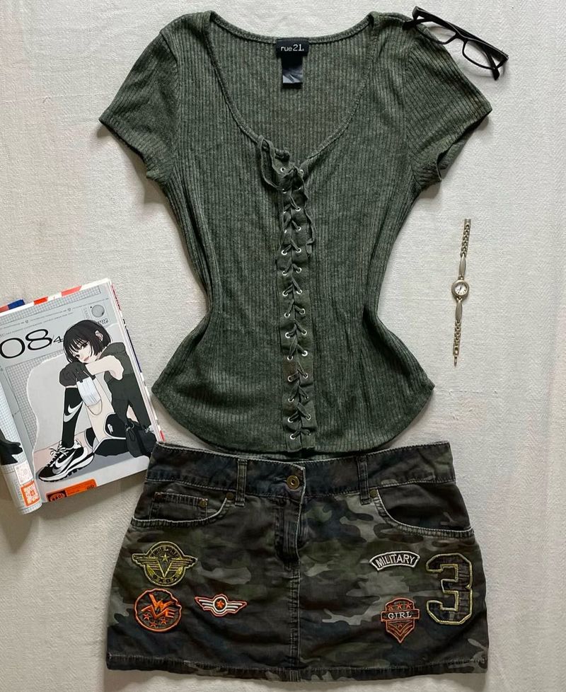 Rockstar Y2k Steampunk Tie Up Top