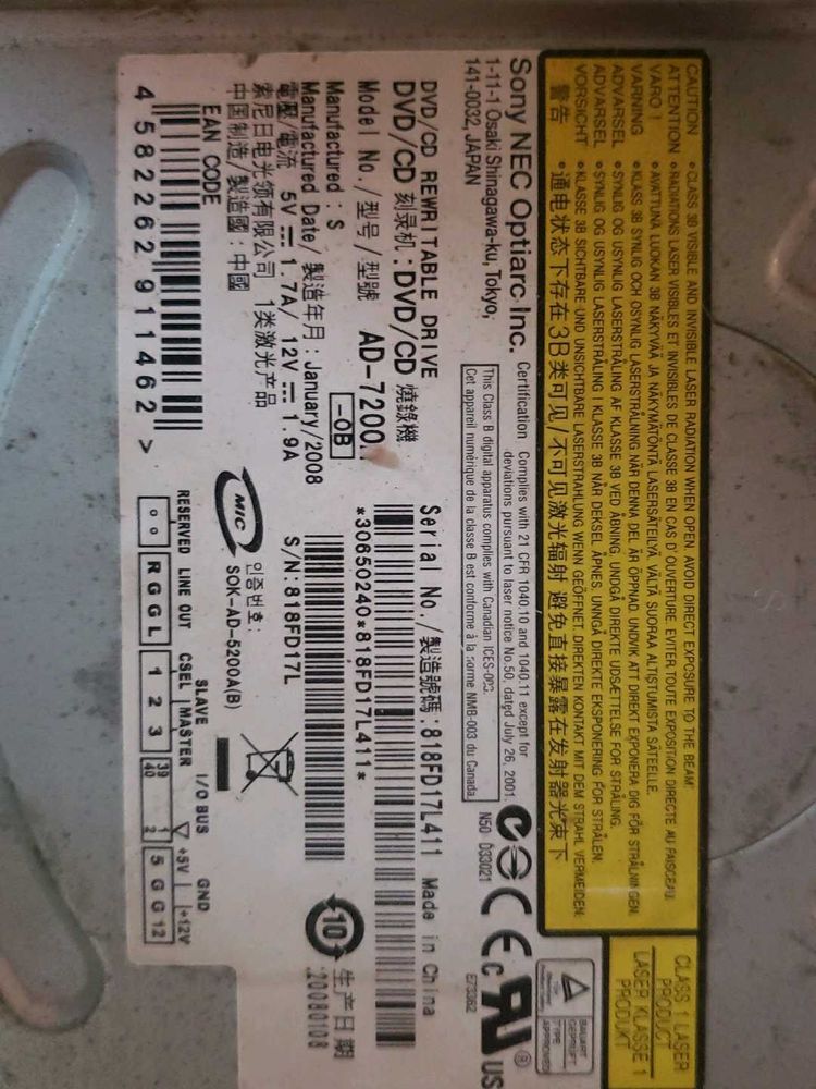 Sony NEC Optiarc AD-7200 DVD/CD Rewritable Drive