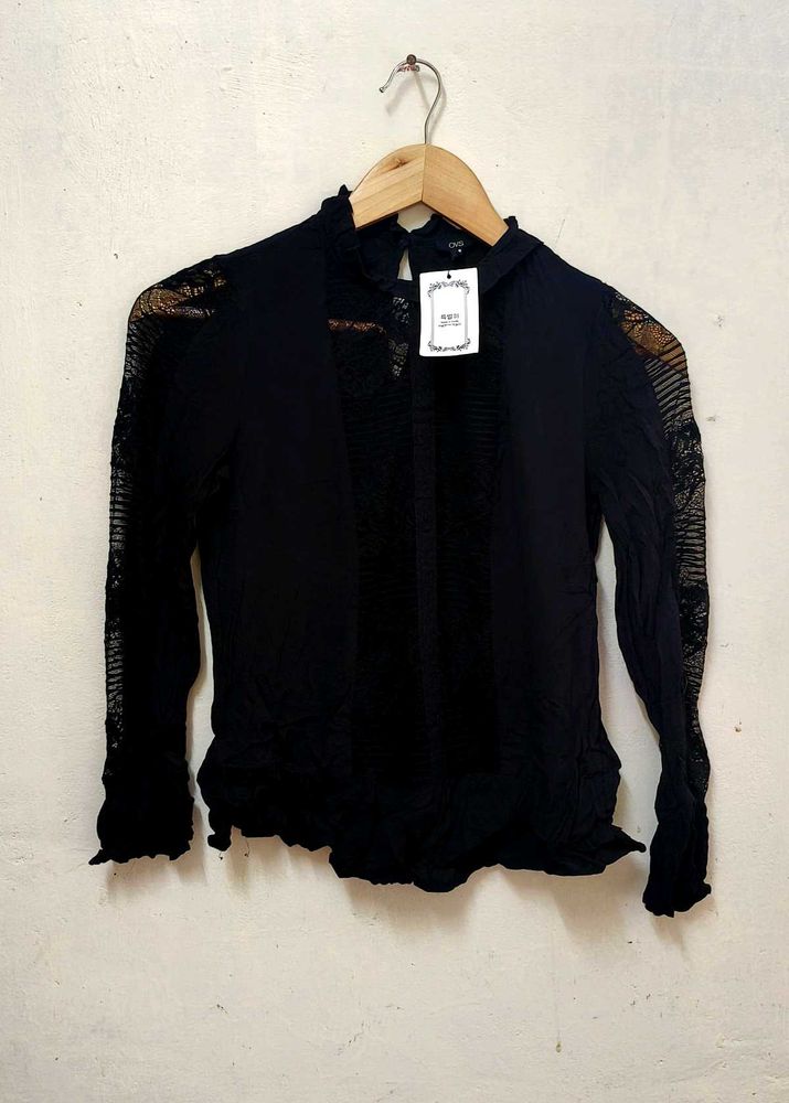 Trendy New Black Lace Detail Blouse